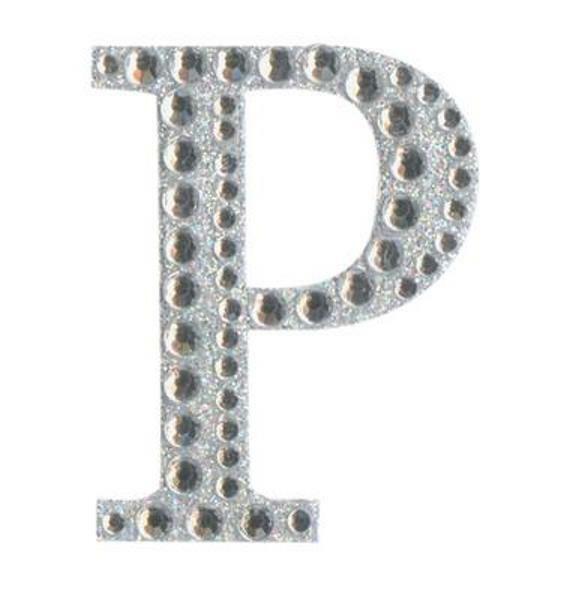Eleganza 5cm self-adhesive silver diamante and glitter letter P sticker