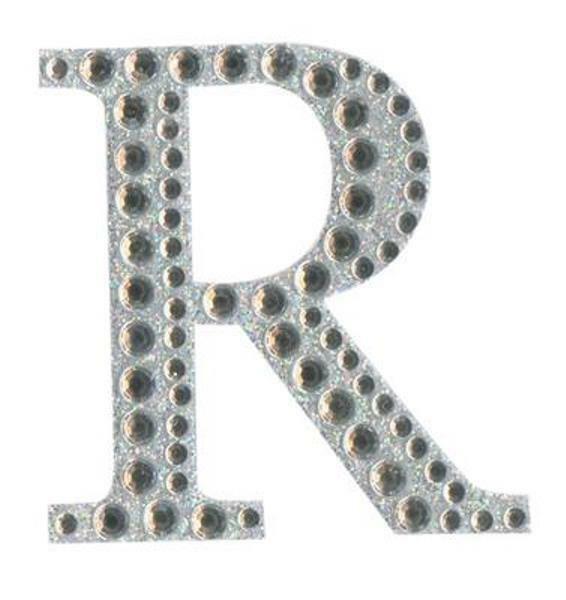 Eleganza 5cm self-adhesive silver diamante and glitter letter R sticker