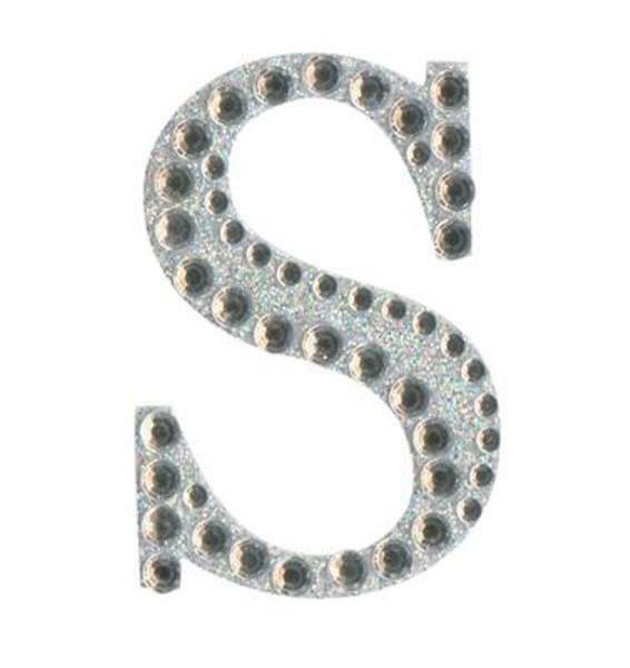 Eleganza 5cm self-adhesive silver diamante and glitter letter S sticker