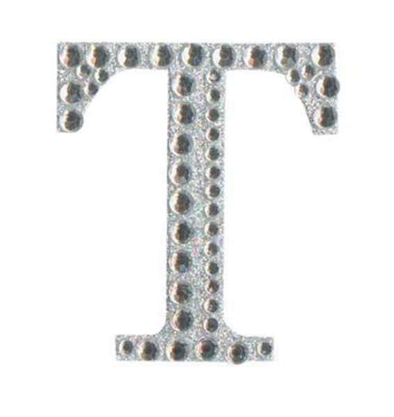 Eleganza 5cm self-adhesive silver diamante and glitter letter T sticker