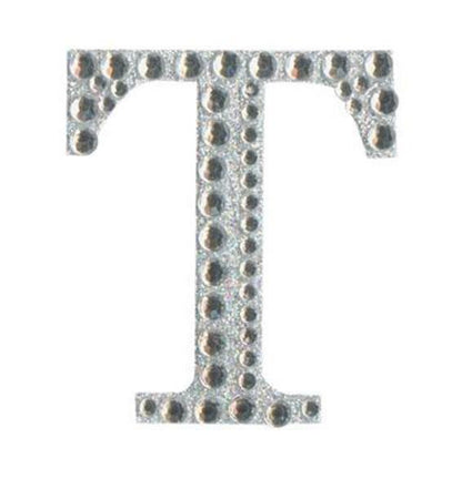 Eleganza 5cm self-adhesive silver diamante and glitter letter T sticker