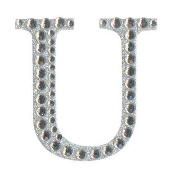Eleganza 5cm self-adhesive silver diamante and glitter letter U sticker