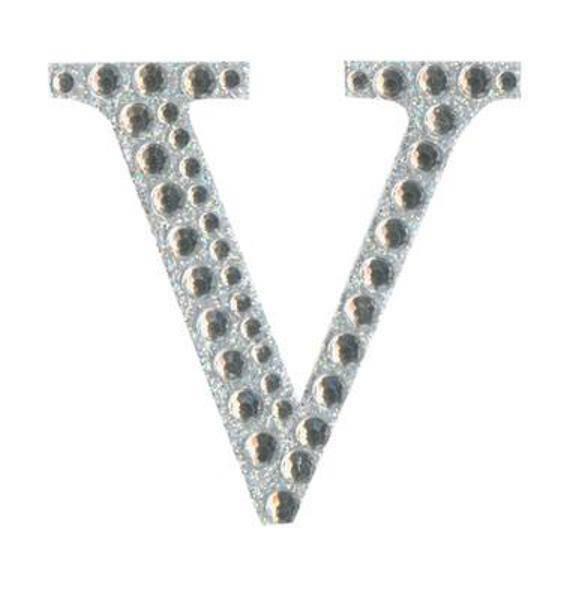 Eleganza 5cm self-adhesive silver diamante and glitter letter V sticker