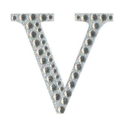 Eleganza 5cm self-adhesive silver diamante and glitter letter V sticker
