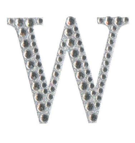 Eleganza 5cm self-adhesive silver diamante and glitter letter W sticker