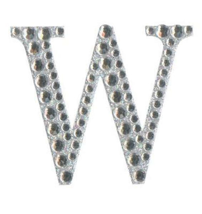 Eleganza 5cm self-adhesive silver diamante and glitter letter W sticker