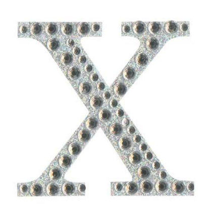 Eleganza 5cm self-adhesive silver diamante and glitter letter X sticker