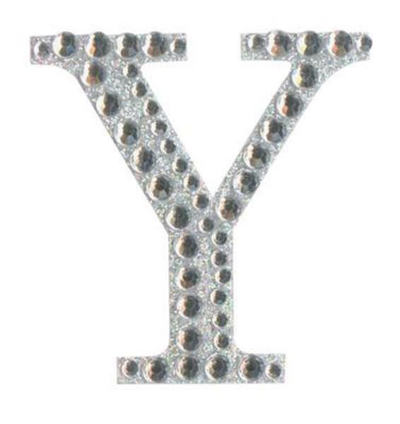 Eleganza 5cm self-adhesive silver diamante and glitter letter Y sticker