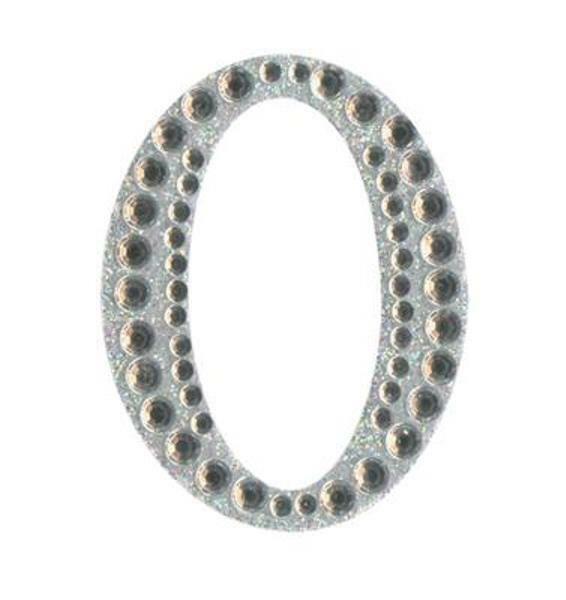 Eleganza 5cm self-adhesive silver diamante and glitter number 0 sticker