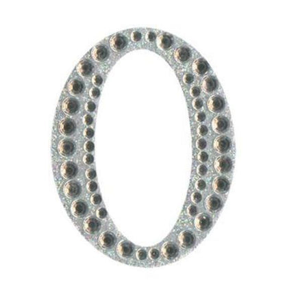 Eleganza 5cm self-adhesive silver diamante and glitter number 0 sticker