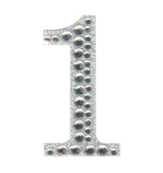 Eleganza 5cm self-adhesive silver diamante and glitter number 1 sticker