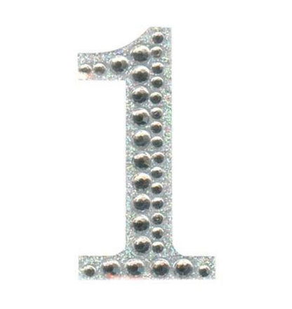 Eleganza 5cm self-adhesive silver diamante and glitter number 1 sticker