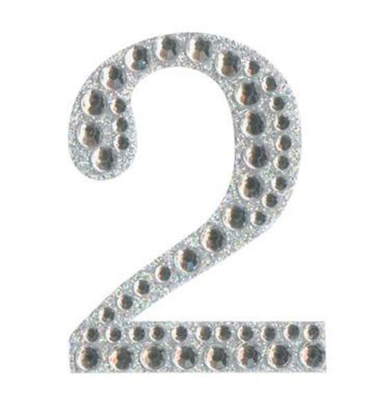 Eleganza 5cm self-adhesive silver diamante and glitter number 2 sticker