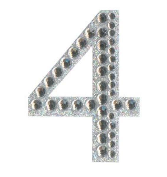Eleganza 5cm self-adhesive silver diamante and glitter number 4 sticker