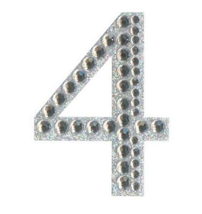 Eleganza 5cm self-adhesive silver diamante and glitter number 4 sticker