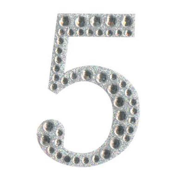 Eleganza 5cm self-adhesive silver diamante and glitter number 5 sticker
