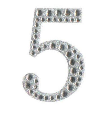 Eleganza 5cm self-adhesive silver diamante and glitter number 5 sticker