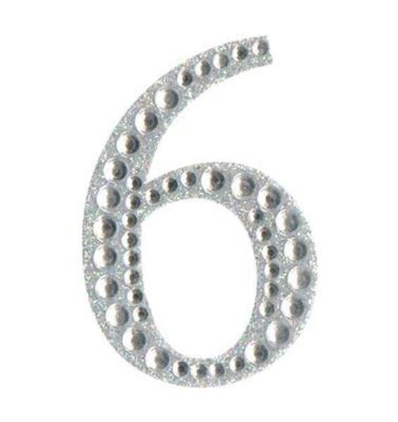 Eleganza 5cm self-adhesive silver diamante and glitter number 6 sticker