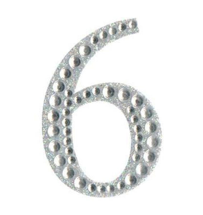 Eleganza 5cm self-adhesive silver diamante and glitter number 6 sticker