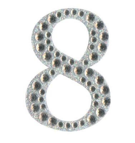 Eleganza 5cm self-adhesive silver diamante and glitter number 8 sticker