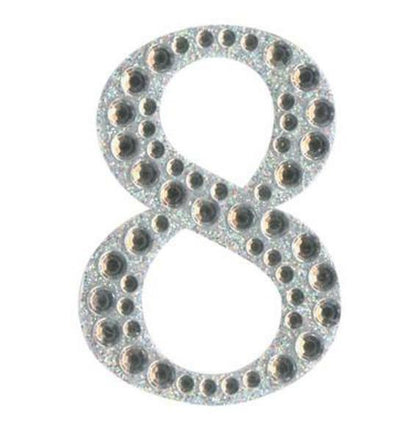 Eleganza 5cm self-adhesive silver diamante and glitter number 8 sticker