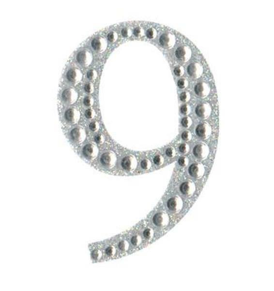 Eleganza 5cm self-adhesive silver diamante and glitter number 9 sticker