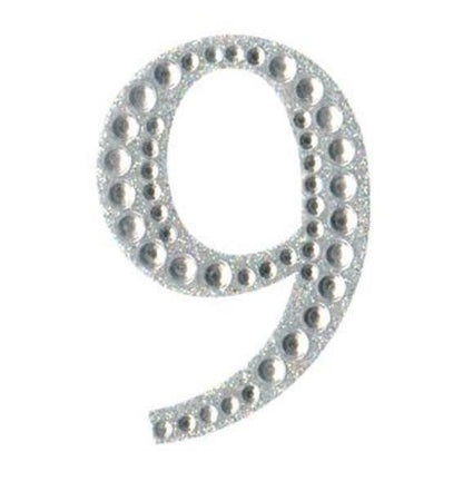 Eleganza 5cm self-adhesive silver diamante and glitter number 9 sticker