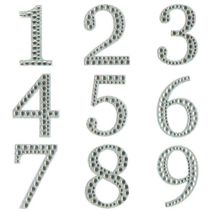 Eleganza 5cm self-adhesive silver diamante and glitter number stickers 0 to 9