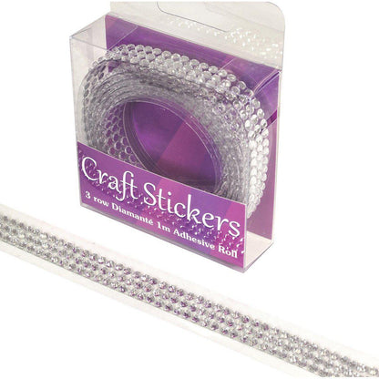 Eleganza 3 row self-adhesive clear rhinestone and diamanté trim in retail packaging