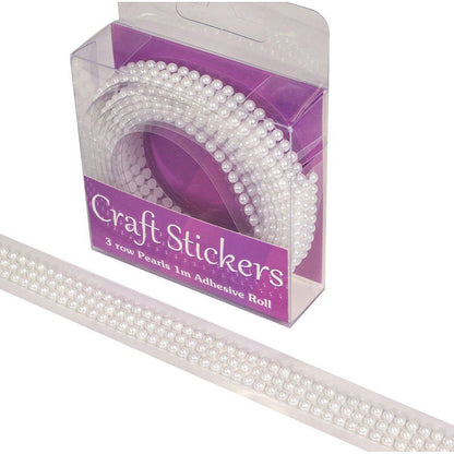 Eleganza 3 row self-adhesive white pearl trim in retail packaging