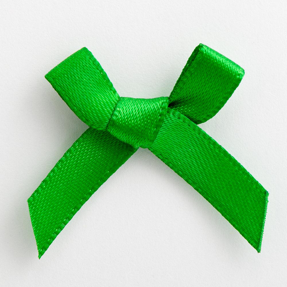 Emerald mini satin ribbon bow made from 6mm ribbon, approximately 3cm wide