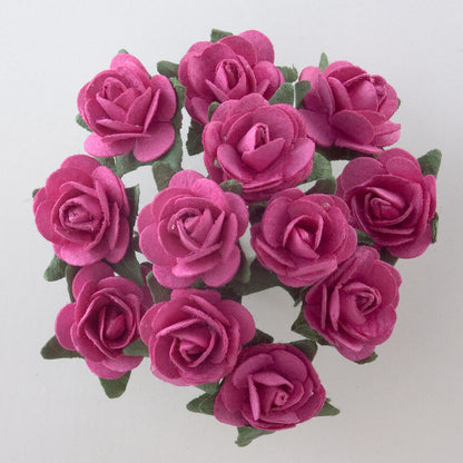 Fuchsia Pink 15mm wired paper tea roses