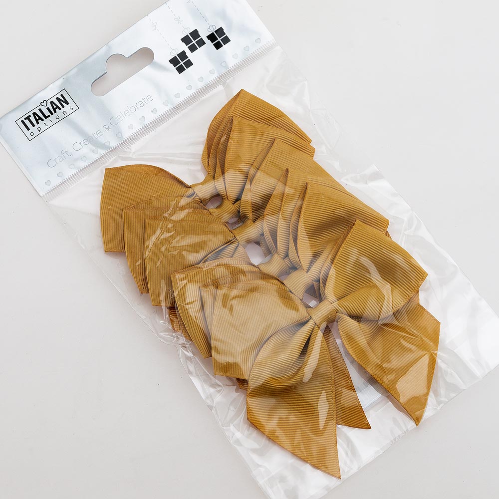 Pack of six gold 10cm self-adhesive grosgrain ribbon bows