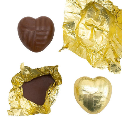 Gold foil wrapped heart chocolate with Belgian milk chocolate heart