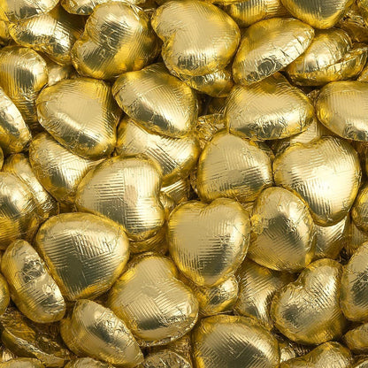 Gold foil heart chocolates for wedding favours and table settings