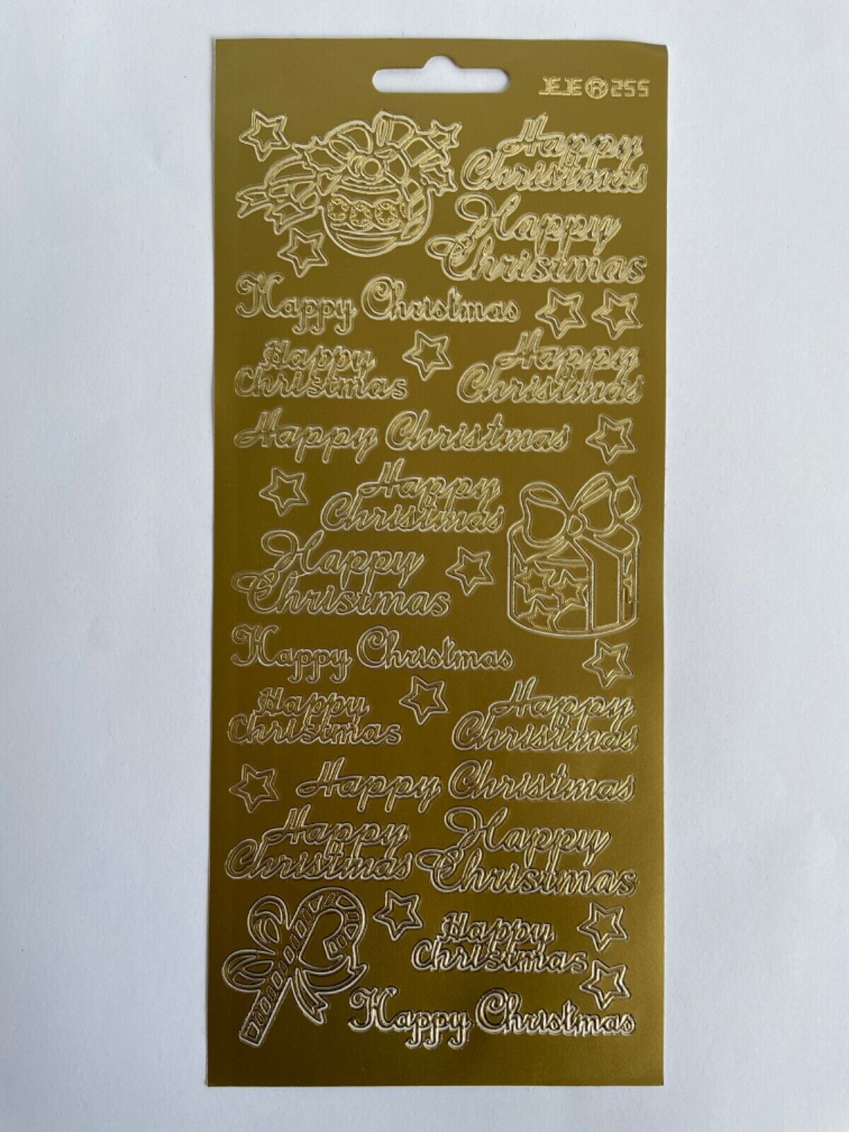 Full gold JEJE Happy Christmas peel off sticker sheet for card making