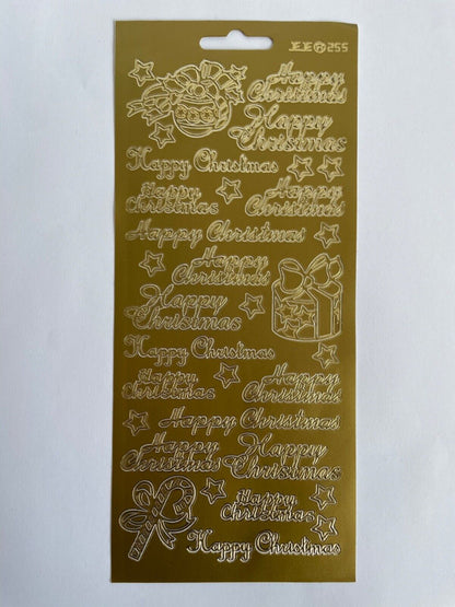 Full gold JEJE Happy Christmas peel off sticker sheet for card making