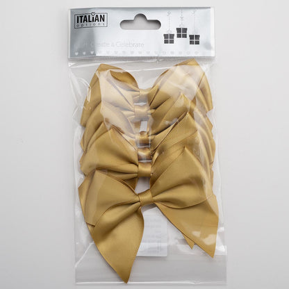 Pack of six gold 10cm self-adhesive satin gift bows