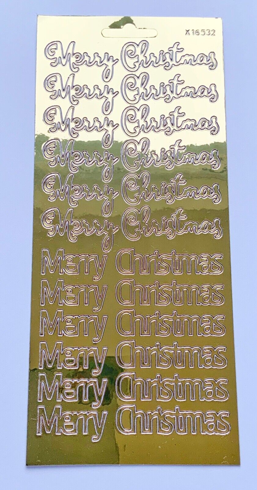 Gold Merry Christmas mirror peel off sticker sheet for card making