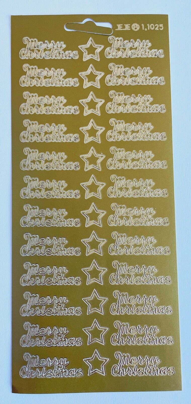 Gold Merry Christmas peel off stickers with 24 greetings and stars