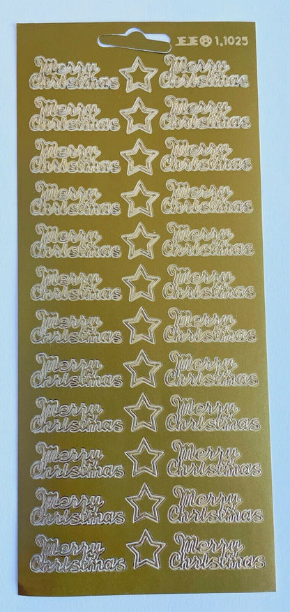Gold Merry Christmas peel off stickers with 24 greetings and stars