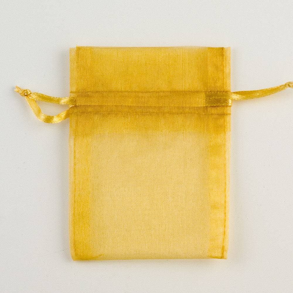 Gold small organza wedding favour bag measuring 7.5 x 10cm