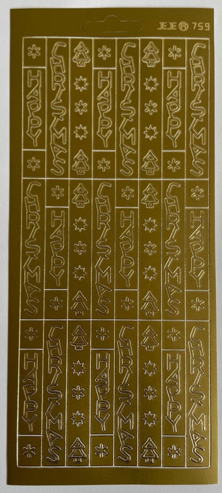 Gold vertical Happy Christmas peel off sticker sheet for handmade cards