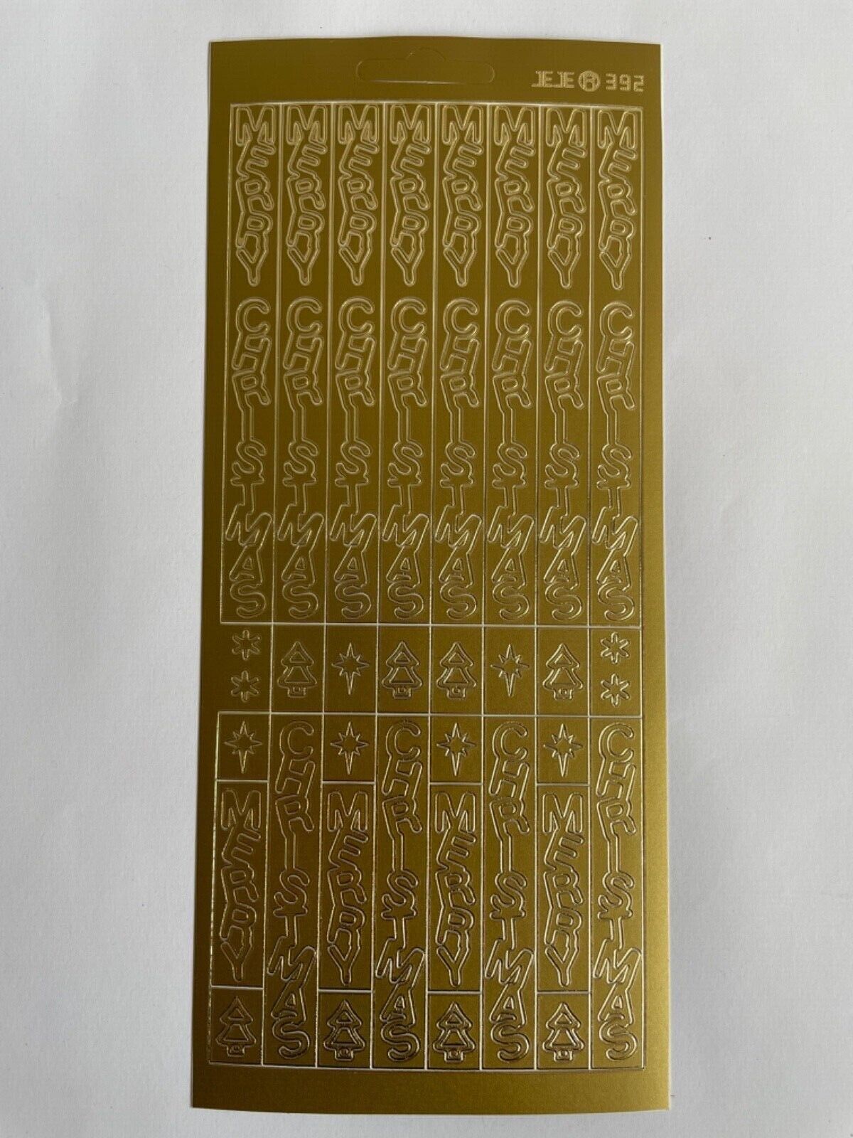 Gold vertical Merry Christmas peel off sticker sheet for card making
