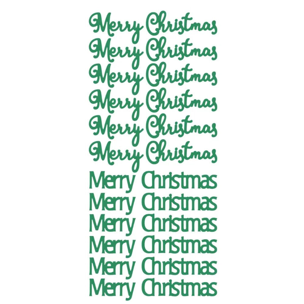 Green Merry Christmas mirror peel off stickers for handmade cards