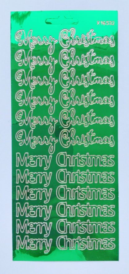 Green Merry Christmas greetings mirror peel off stickers for handmade cards