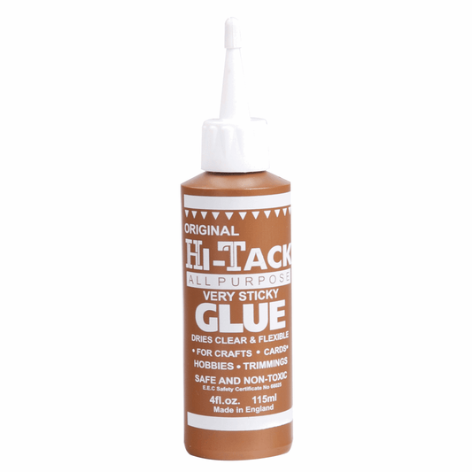 Hi-Tack all-purpose very sticky craft glue bottle on a white background