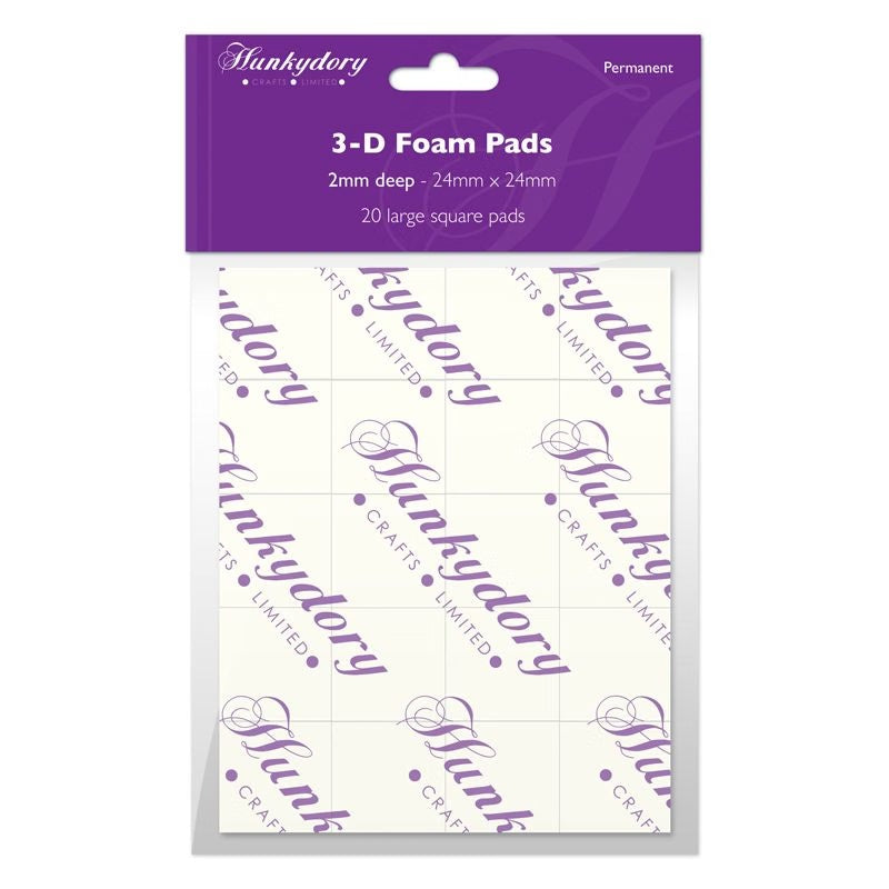 Hunkydory white 24mm square foam pads, 2mm deep