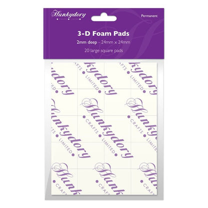 Hunkydory white 24mm square foam pads, 2mm deep