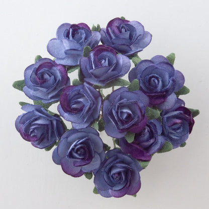 Hyacinth Blue 15mm wired paper tea roses